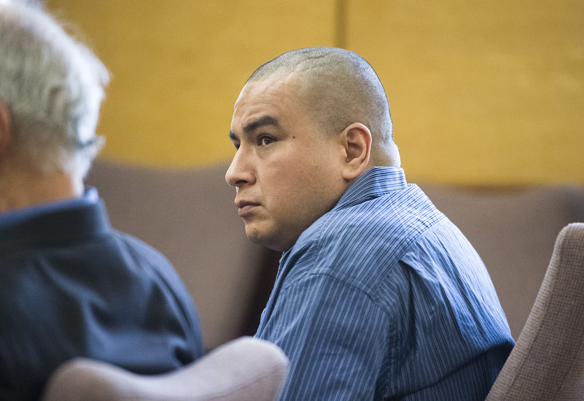 Ricardo Gutierrez, who's accused of brutally beating and stabbing a Battle Ground toddler to death in May 2016, is pictured during the start of his bench trial at the Clark County Courthouse Monday January 29, 2018.