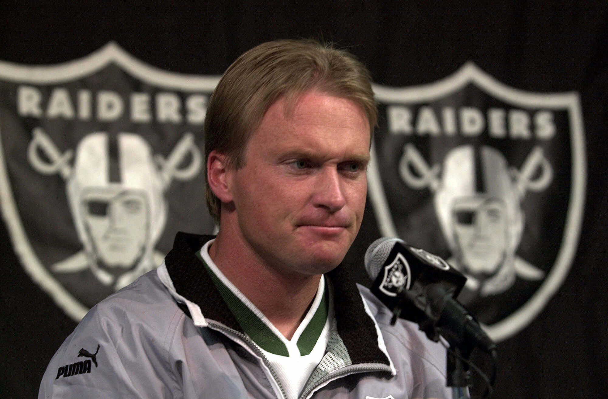 Jon Gruden, pictured here in 2001, was officially hired Sunday, Jan. 6, 2018, as head coach of the Oakland Raiders for a second time.