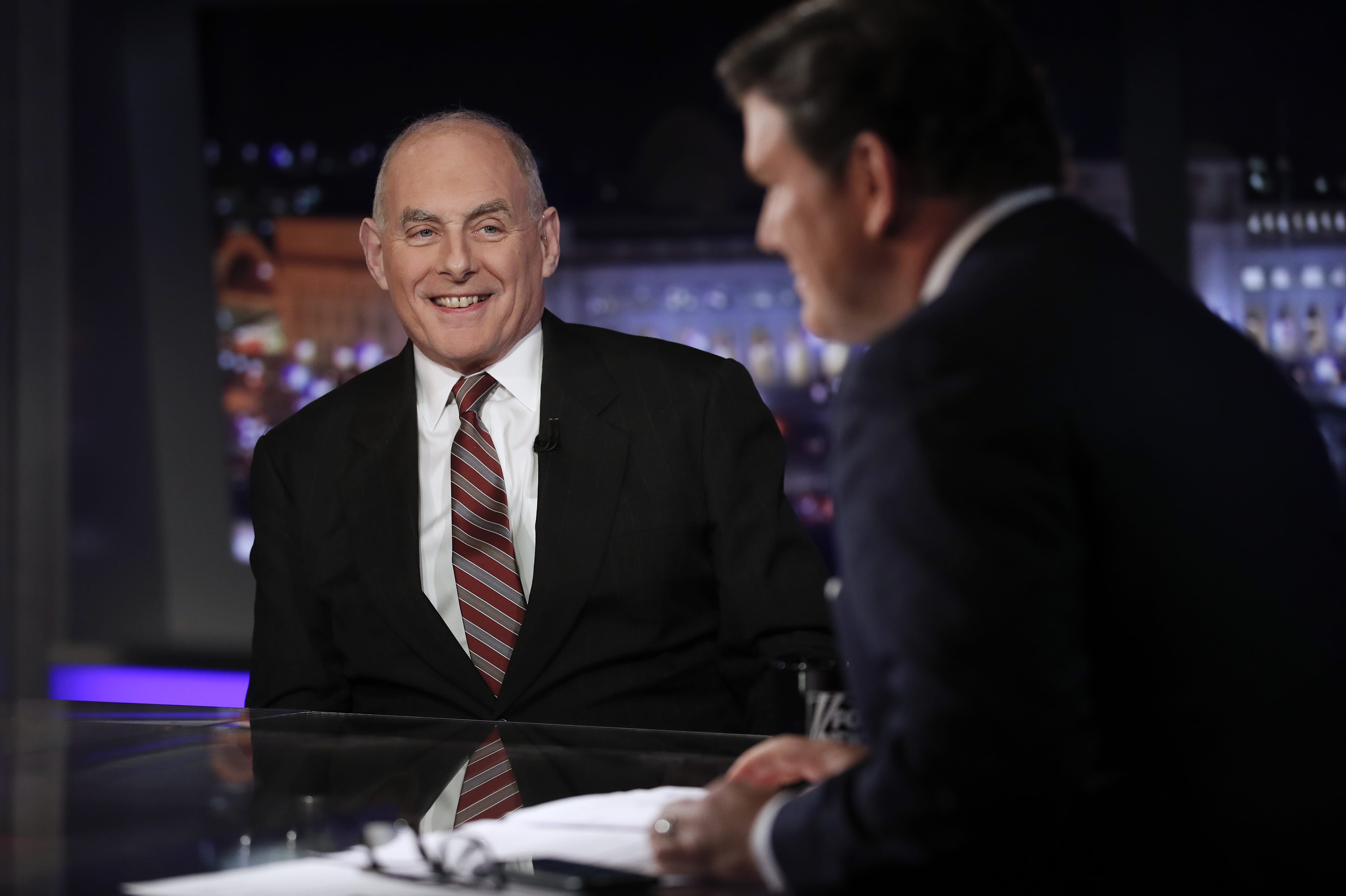 White House chief of staff John Kelly appears on Special Report with Bret Baier on Fox News in Washington, Wednesday, Jan. 17, 2018. Kelly says Trump has evolved on many issues since the campaign. Kelly says in an interview with Baier that "there's been an evolutionary process that this president's gone through" on issues ranging from Afghanistan to his promised Southern border wall.