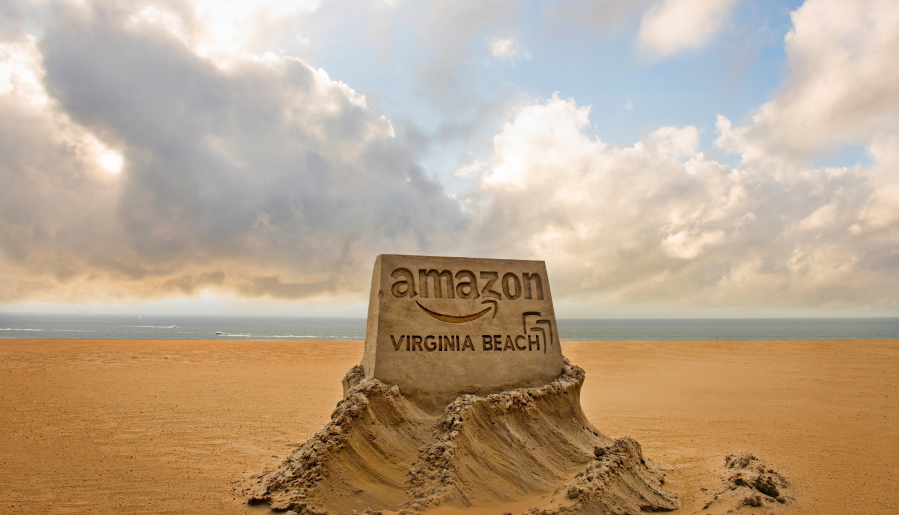 A sand sculpture the city is using to promote its application to become Amazon’s second headquarters.