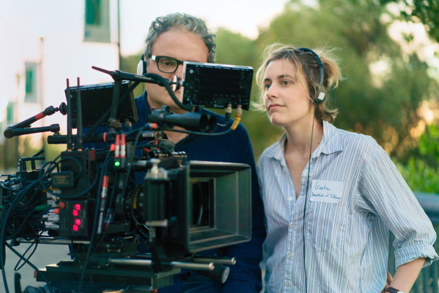 Director Greta Gerwig works on the set of “Lady Bird.” Gerwig is nominated for outstanding directorial achievement by the Directors Guild of America for her direction on the film.