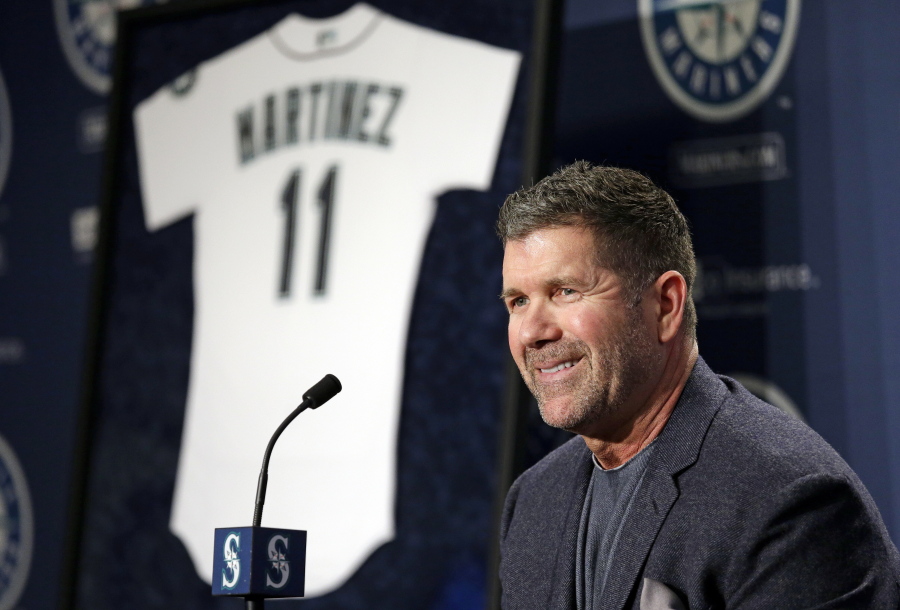 Seattle Mariners former designated hitter Edgar Martinez at a news conference announcing the retirement by the team of his jersey number 11, in Seattle. Martinez is rocketing up the Hall of Fame ballot, boosted 13 years after his final swing by new-age statistical analyses and campaigning.