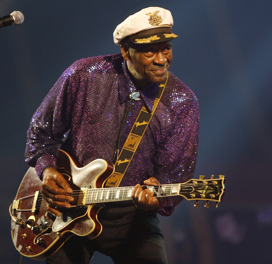 Legendary U.S. rock and roll singer and guitarist Chuck Berry performs Nov. 25, 2007, in Burgos, Spain.