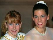 Tonya Harding, left, and Nancy Kerrigan at the U.S. figure skating championships in January 1992, a month before the Winter Olympics.