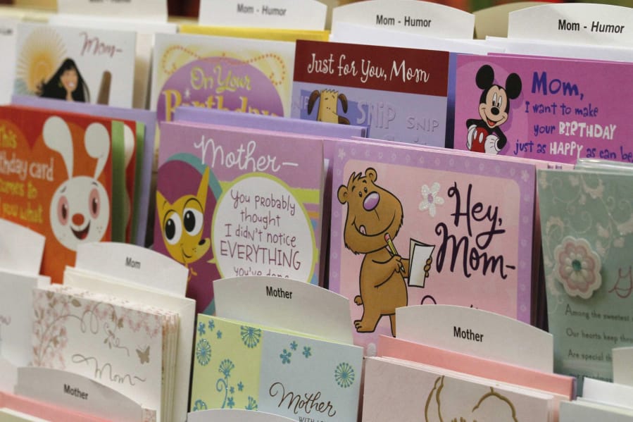 A selection of greeting cards are seen at the Hallmark store in Macy’s Plaza in Los Angeles, Calif.