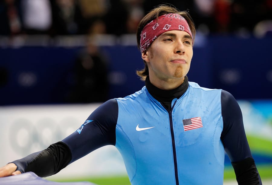 USA’s Apolo Anton Ohno cools down after skating in the men’s 5,000-meter relay short track finals during the 2010 Winter Olympics in Vancouver, B.C., on Feb. 26, 2010.