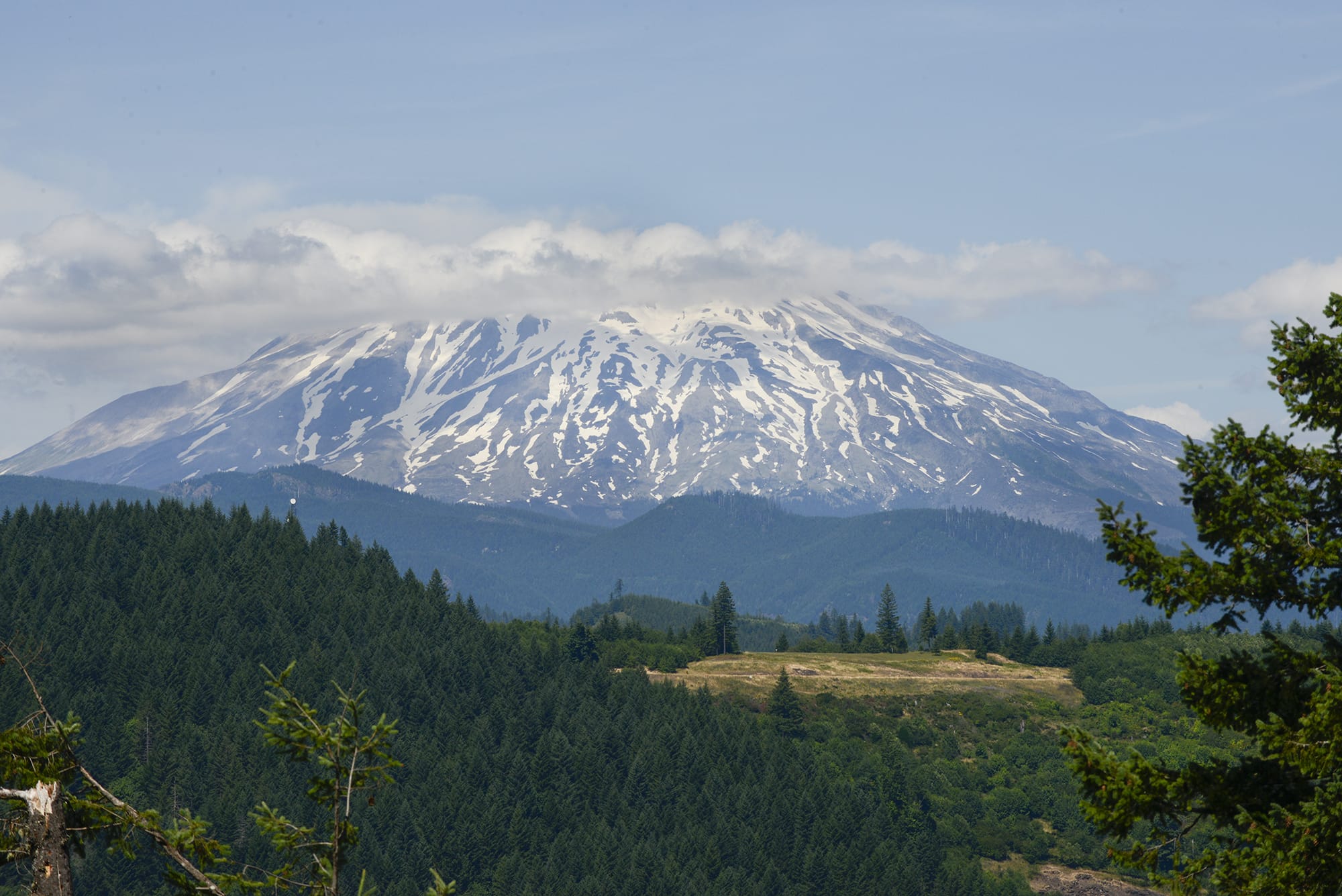 Mount St. Helens as seen from the camp chapel at Lake Merwin Campers Hideaway in Amboy in July.