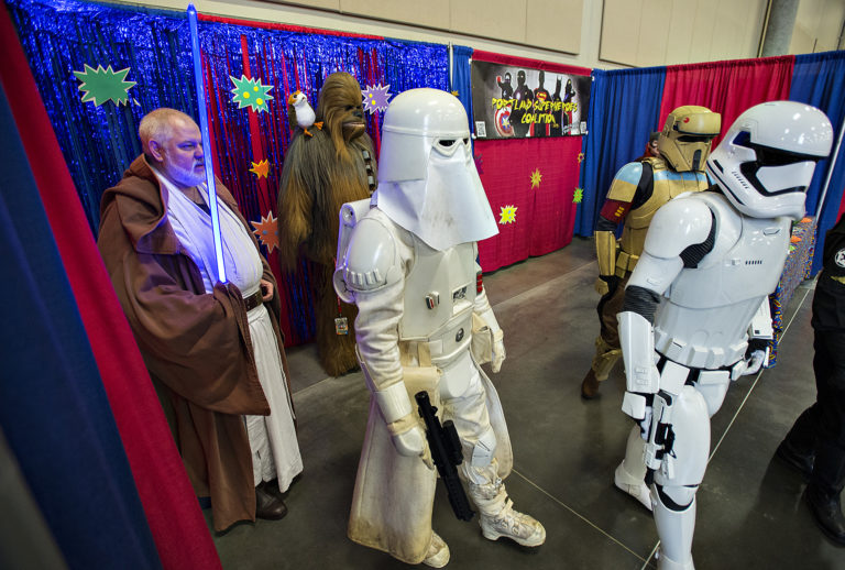 Participants dressed as characters from Star Wars enjoy the festivities of the first I Like Comic Con at the Clark County Event Center in Ridgefield on Sunday afternoon, Feb. 11, 2018.