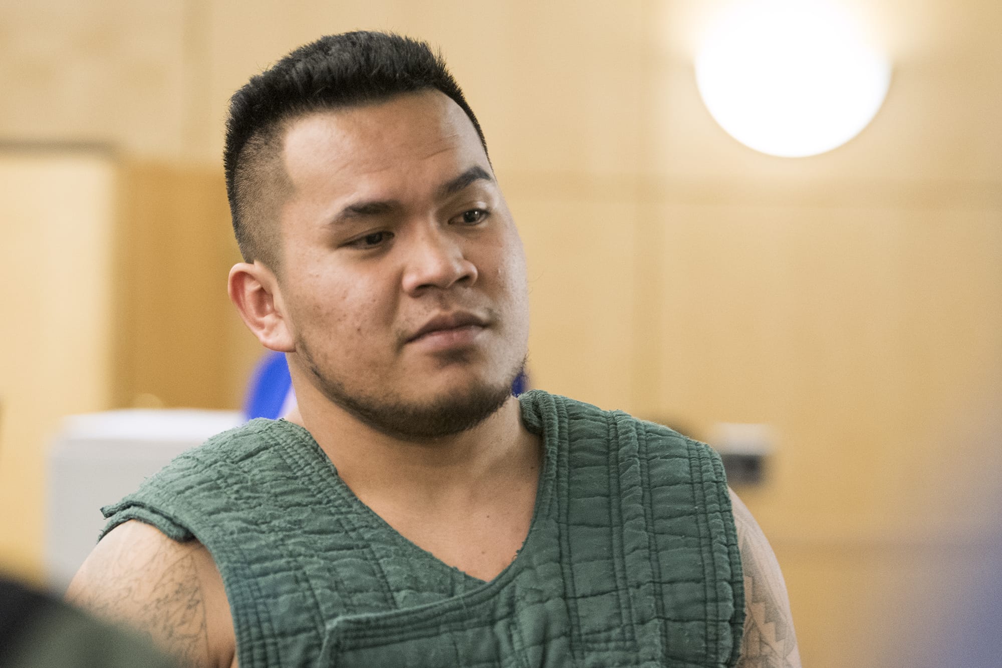 Charson Lotius, 24, makes a first appearance Monday in Clark County Superior Court stemming from a stabbing early Sunday morning at a Vancouver AM/PM. He pleaded not guilty Friday to first-degree murder and second-degree assault.