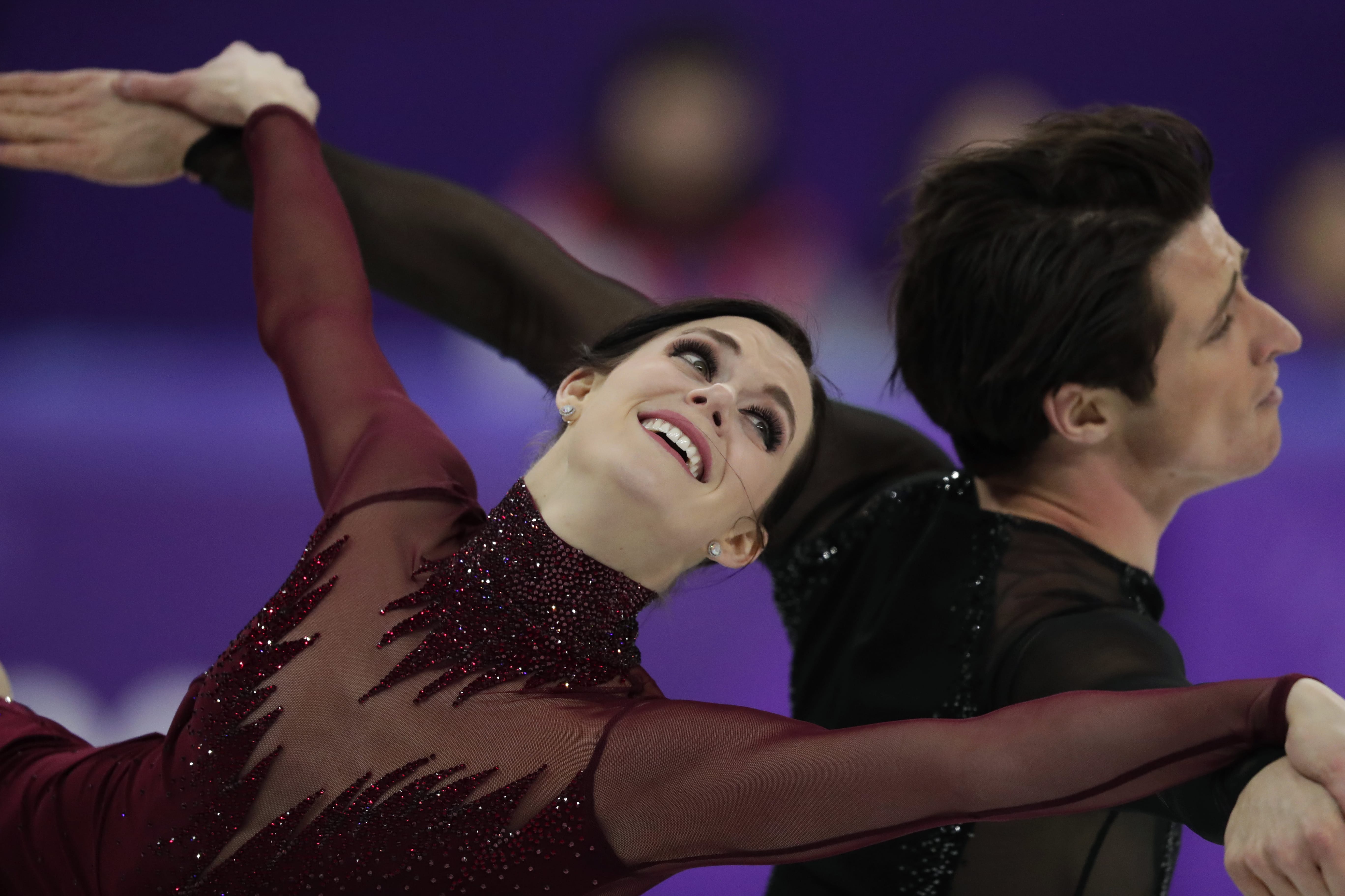 Tessa Virtue and Scott Moir of Canada perform during the ice dance, free dance figure skating final in the Gangneung Ice Arena at the 2018 Winter Olympics in Gangneung, South Korea, Tuesday, Feb. 20, 2018.