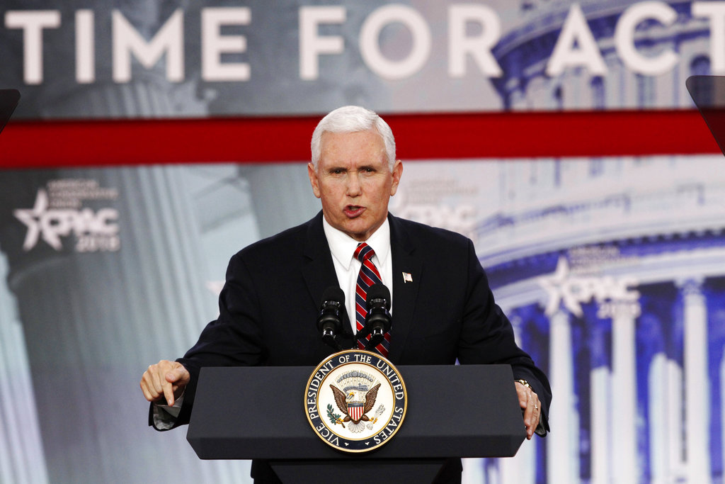 Vice President Mike Pence speaks at the Conservative Political Action Conference (CPAC), at National Harbor, Md., Thursday, Feb. 22, 2018.