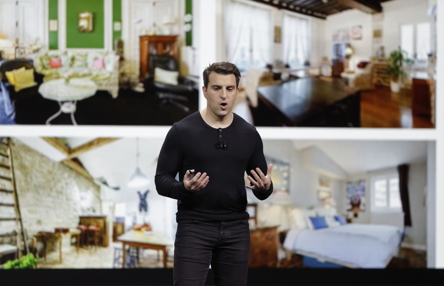 Airbnb co-founder and CEO Brian Chesky speaks during an event Thursday, Feb. 22, 2018, in San Francisco. Airbnb is dispatching inspectors to rate a new category of properties listed on its home-rental service in an effort to reassure travelers they’re booking nice places to stay. The Plus program, unveiled Thursday, initially will only cover about 2,000 homes in 13 cities. That’s a small fraction of the roughly 4.5 million rentals listed on Airbnb in 81,000 of cities throughout the world.