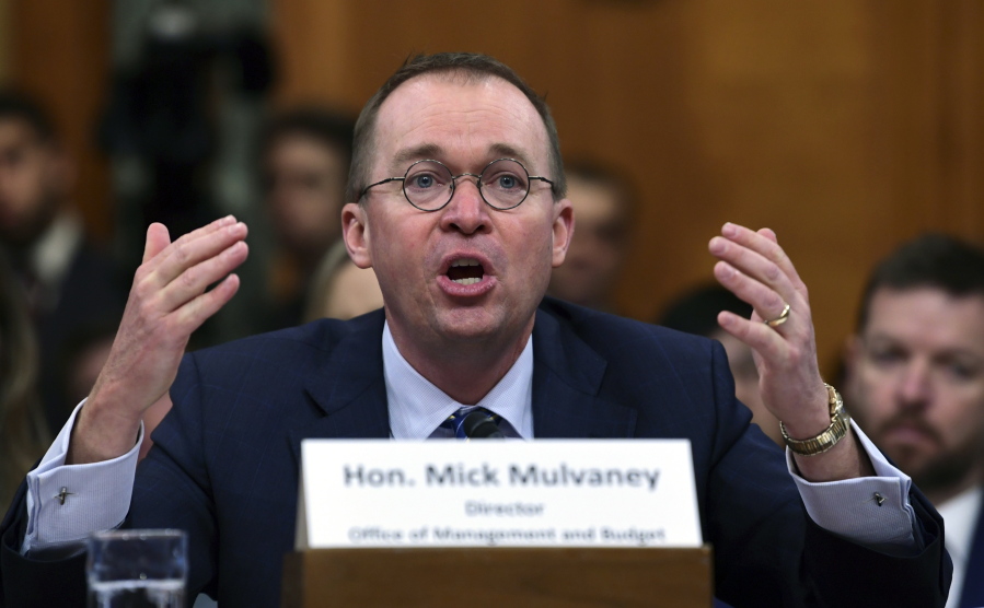 Budget Director Mick Mulvaney testifies before the Senate Budget Committee on Capitol Hill in Washington, on Tuesday on President Donald Trump’s fiscal year 2019 budget proposal.