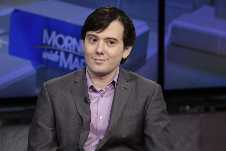 Martin Shkreli is interviewed by Maria Bartiromo during her “Mornings with Maria Bartiromo” program on the Fox Business Network, in New York. “Pharma Bro” Martin Shkreli is due back in court for a hearing about whether he should forfeit millions of dollars in assets including a one-of-a-kind Wu-Tang Clan album as part of his conviction in a securities fraud scheme. The hearing is scheduled for Friday, Feb. 23, 2018, in federal court in Brooklyn.