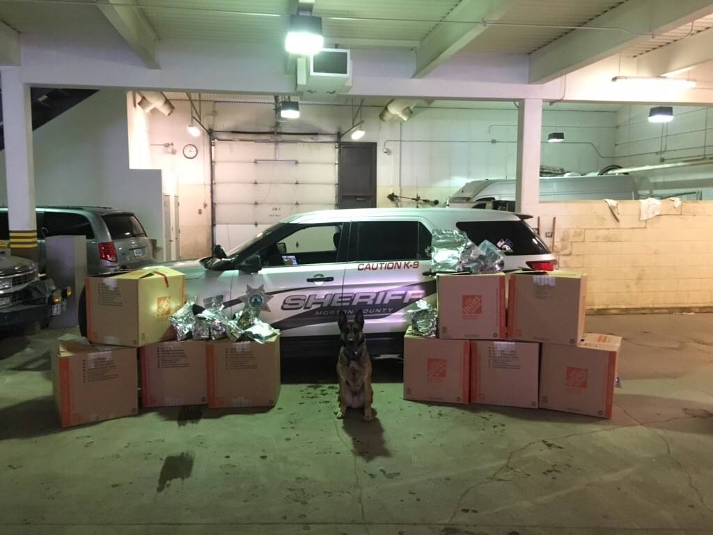 The Morton County Sheriff's Office in North Dakota posted this photo on its Facebook page, showing multiple boxes seized from a truck following a routine traffic stop Sunday morning. One of the men inside the truck was identified as a Vancouver man while his son, the driver, lives in Grants Pass, Oregon. The father and son now face felony charges.