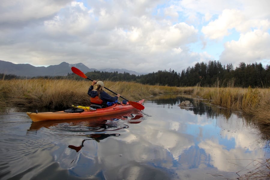 Ginnette Marberry kayaks the mudflats of the Nehalem River in October on the Oregon Coast.