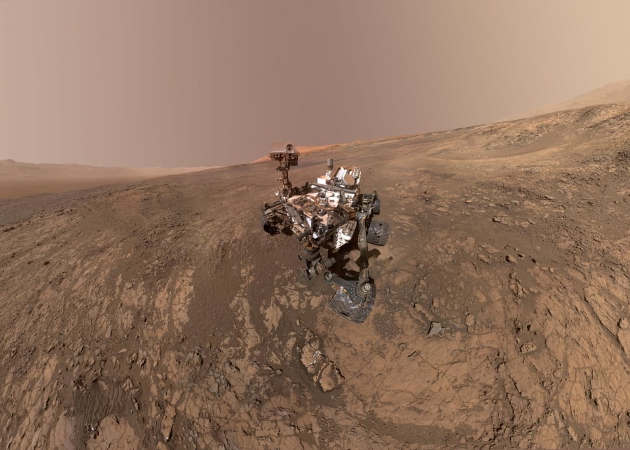 A self-portrait of NASA’s Curiosity Mars rover on Vera Rubin Ridge. The rover’s arm which held the camera was positioned out of each of the dozens of shots which make up the mosaic.