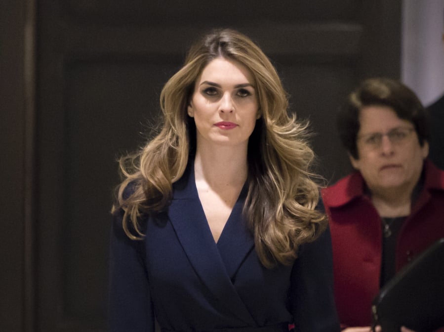 White House Communications Director Hope Hicks, one of President Trump’s closest aides and advisers, arrives to meet behind closed doors with the House Intelligence Committee, at the Capitol in Washington on Tuesday. (AP Photo/J.