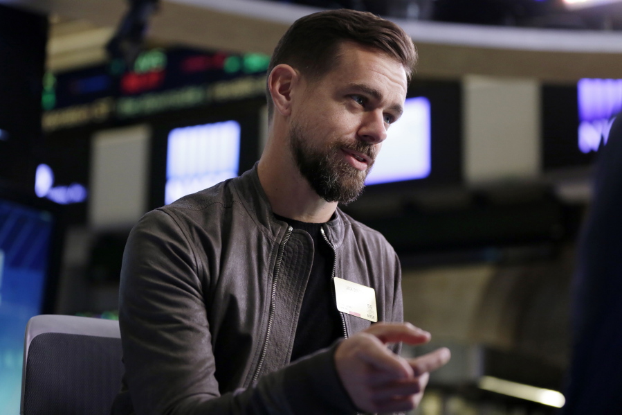Square CEO Jack Dorsey is interviewed on the floor of the New York Stock Exchange. Twitter CEO Dorsey serves as the head of payments company Square, taking advantage of the companies’ close geographical locations to split his time between the two.