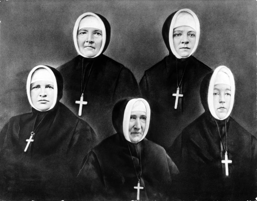 The five foundresses of the Sisters of Providence in the West: Mother Joseph, center, is surrounded by Praxedes of Providence, clockwise from left, Vincent de Paul, Blandine of the Holy Angels and Mary of the Precious Blood.