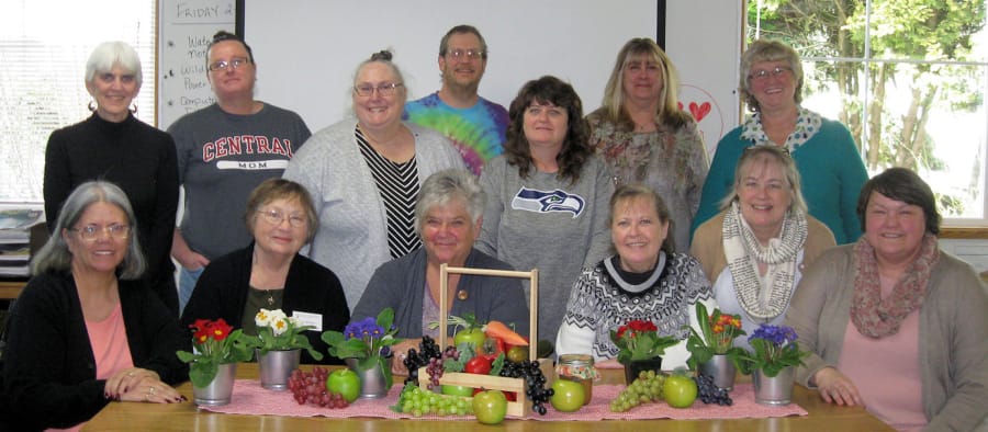 Hazel Dell: The Washington State University Master Food Preservers honored their volunteers at its annual awards and recognition event. Front row, from left: Malia Myers, Judi Seifert, Helen Redmond, Jennifer Kootstra, Elizabeth Dutson and Zena Edwards. Back row, from left: Vicki Ivy, Debra Basquez, Carolyn Heniges, Scotty Parrish, Lori Bryan, Laurie Burgess and Sandra Brown.