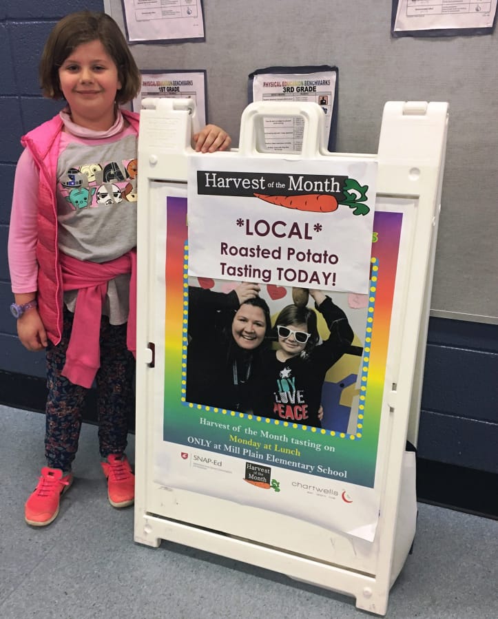 East Mill Plain: Lily Malone was one of about 480 Mill Plain Elementary School students who tried potatoes through Washington State University Extension’s Supplemental Nutrition Assistance Program Education’s Harvest of the Month program.