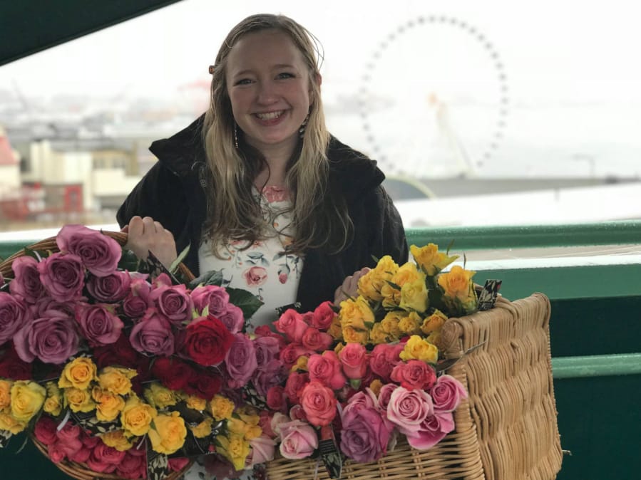 Felida: Vancouver native Cambria Prentice-Wattson, 24, handed out 1,095 roses to women in Seattle on March 8, which was International Women’s Day and also three years to the day since she survived a sexual assault.
