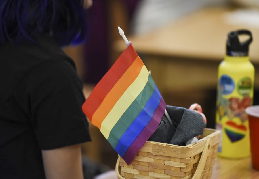 A rainbow flag in the library at Camas High School represents the diversity of the LGBTQ community during a Unity Day event Friday, which also wrapped up the school’s Unity Week.