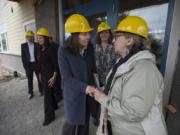 U.S. Sen. Maria Cantwell, D-Wash., left, talks with Pat Jonak, a resident of Vista Court Senior Estates for low-income seniors. The two women, as well as other state and local low-income housing advocates, spoke on the topic of affordable housing.