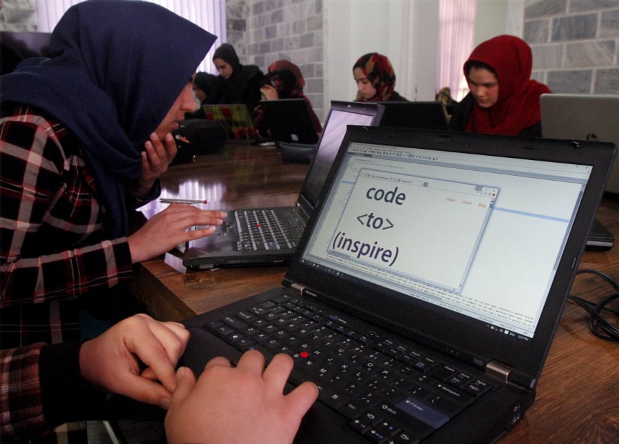 Afghan coders practice Jan. 21 at the Code to Inspire computer training center in Herat province, western Afghanistan.