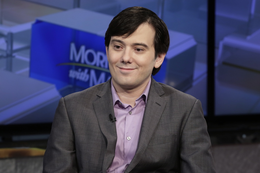 In this Aug. 15, 2017 photo, Martin Shkreli is interviewed on the Fox Business Network in New York. Shkreli cried in court Friday, March 9, 2018, as he apologized for defrauding investors while being sentenced by a federal judge. Prosecutors want him sentenced to 15 years in prison, while his defense attorney argued he only deserves 18 months because his investors in two failed hedge funds got their money back.