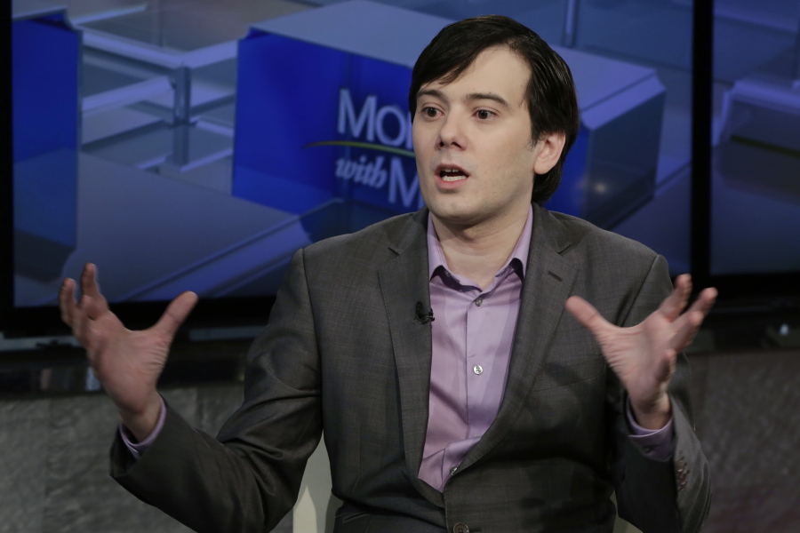 FILE - In this Aug. 15, 2017 file photo, former pharmaceutical CEO Martin Shkreli speaks during an interview by Maria Bartiromo during her “Mornings with Maria Bartiromo” program on the Fox Business Network, in New York. Shkreli became notorious for raising the price of a life-saving drug by 5,000 percent and trolling critics on the internet with his snarky “Pharma Bro” persona. A federal judge in Brooklyn will have to weigh the conflicting portrayals of Shkreli on Friday, March 9, 2018, at his sentencing on a securities fraud conviction.