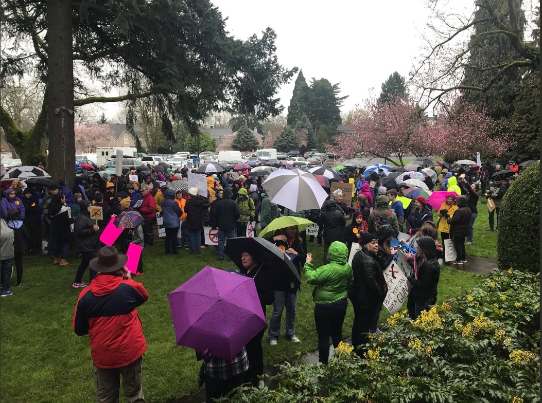 Hundreds of people gathered at O.O Howard House in Vancouver early Saturday afternoon. Student organizers are sharing the mission of #MarchForOurLives before everyone starts marching.