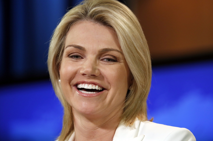 State Department spokeswoman Heather Nauert speaks Aug. 9 during a briefing at the State Department in Washington. President Donald Trump’s favorite TV network is increasingly serving as a West Wing casting couch, as he remakes his administration with camera-ready personalities. Another faces on Trump’s team: Nauert, a former Fox News anchor.
