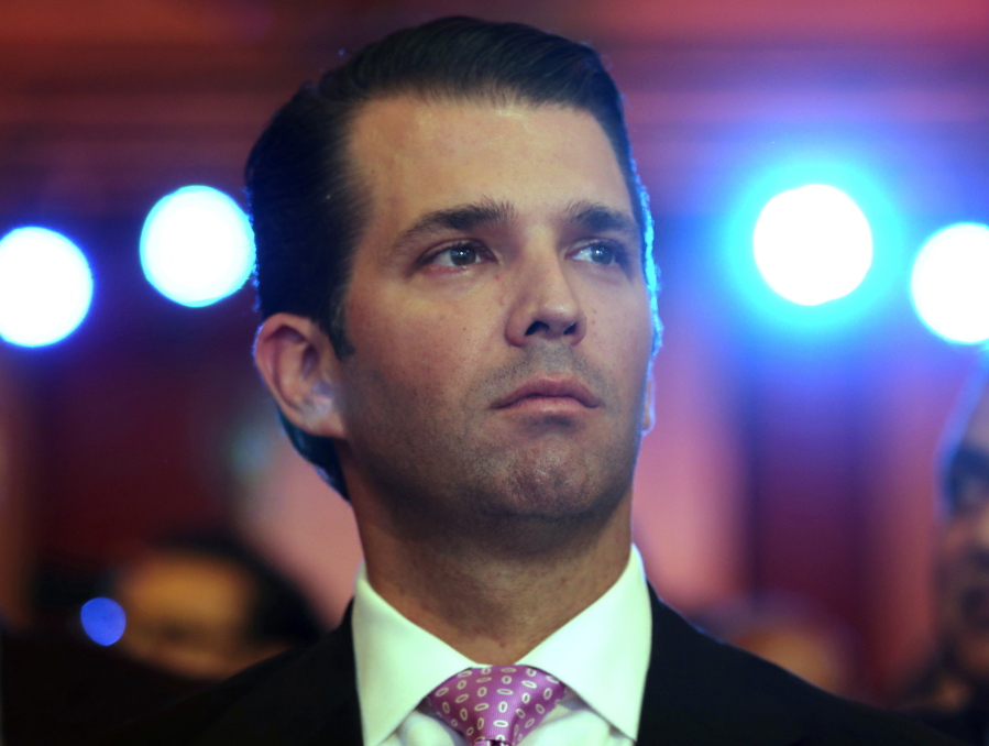 Donald Trump Jr., the eldest son of U.S. President Donald Trump, speaks at a Global Business Summit in New Delhi. Trump Jr. and Texas hedge fund manager Gentry Beach have long claimed they’re just friends, but records obtained by The Associated Press show the president’s eldest son and the Republican donor have a previously undisclosed business relationship.