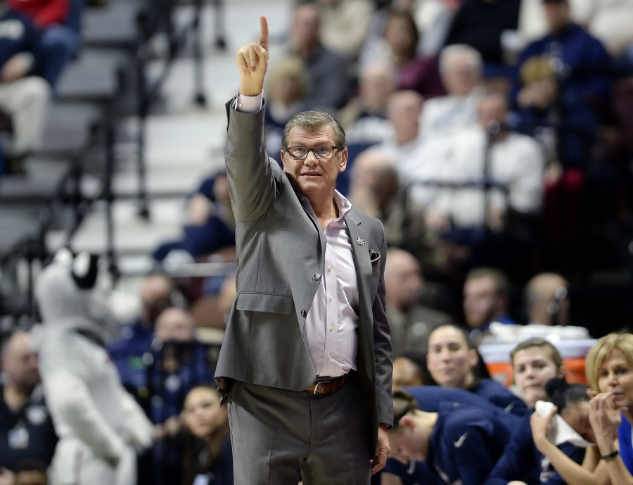 Connecticut head coach Geno Auriemma and the Huskies finished No. 1 in The Associated Press women’s basketball poll for the fifth straight year. The Huskies (32-0) enter the NCAA Tournament as the lone unbeaten team and went wire-to-wire as the unanimous top team. They received all 32 votes from the national media panel Monday, March 12, 2018.