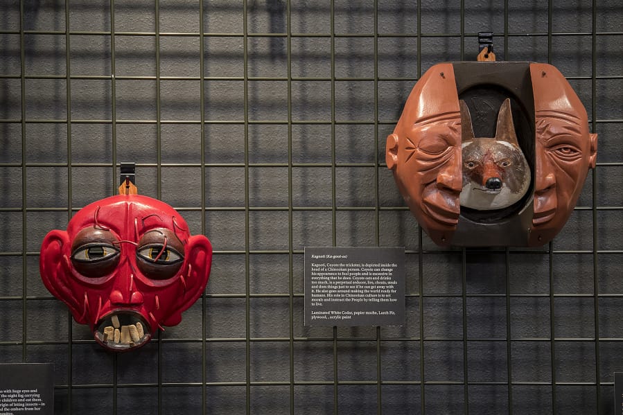 Junior Rangers can use Chinook-themed masks carved by Bill Rutherford as inspiration for a mask-making activity Saturday at Fort Vancouver’s Visitor Center.