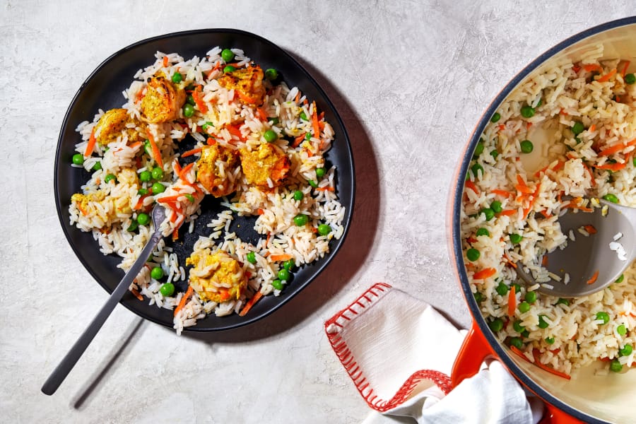 Tandoori-Style Shrimp With Rice and Peas Stacy Zarin Goldberg for The Washington Post