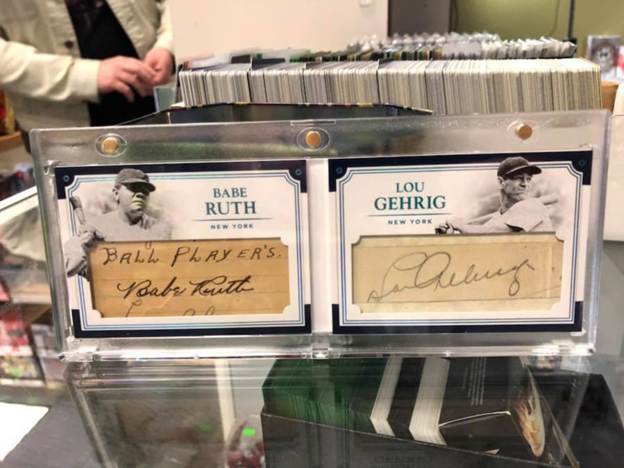 This card that includes the autograph of Babe Ruth and Lou Gehrig was pulled from a pack in Clark County's Columbia Hobby store by Stephen Tingwall. He estimates the card is worth between $20,000 and $25,000.