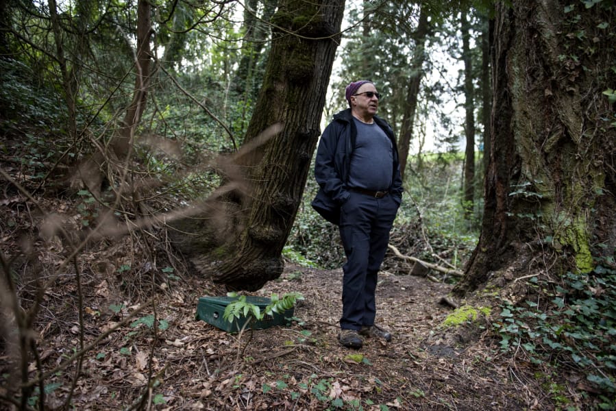 Peter Bracchi of Vancouver stands in a cleared area of Arnold Park where a homeless camp existed. He worries about damage to the park and the health of the homeless people who live there.