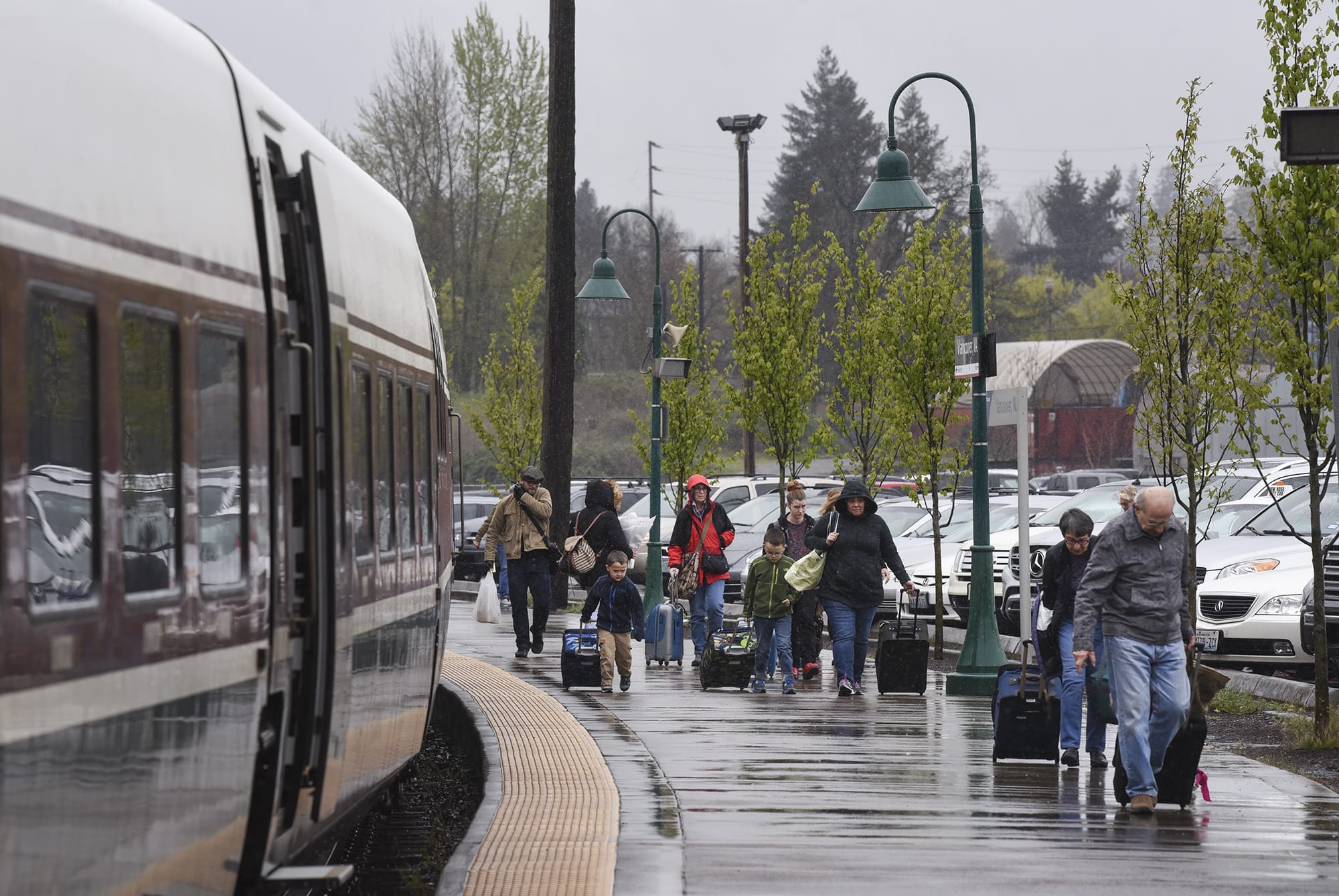 Passengers exit an Amtrak train at the Amtrak Train Station in Vancouver, Thursday afternoon, April 5, 2018.