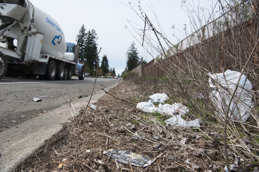 Garbage littering road shoulders is an unsavory but all too common sight around Clark County, such as along Northeast Padden Parkway near Northeast 152nd Avenue.