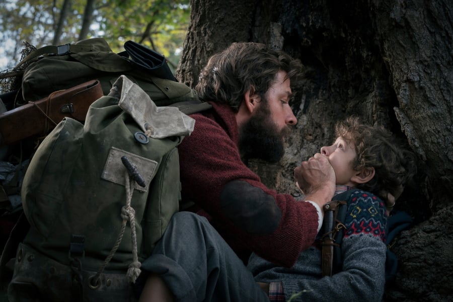 John Krasinski, left, and Noah Jupe star in a scene from “A Quiet Place.” Jonny Cournoyer/Paramount Pictures