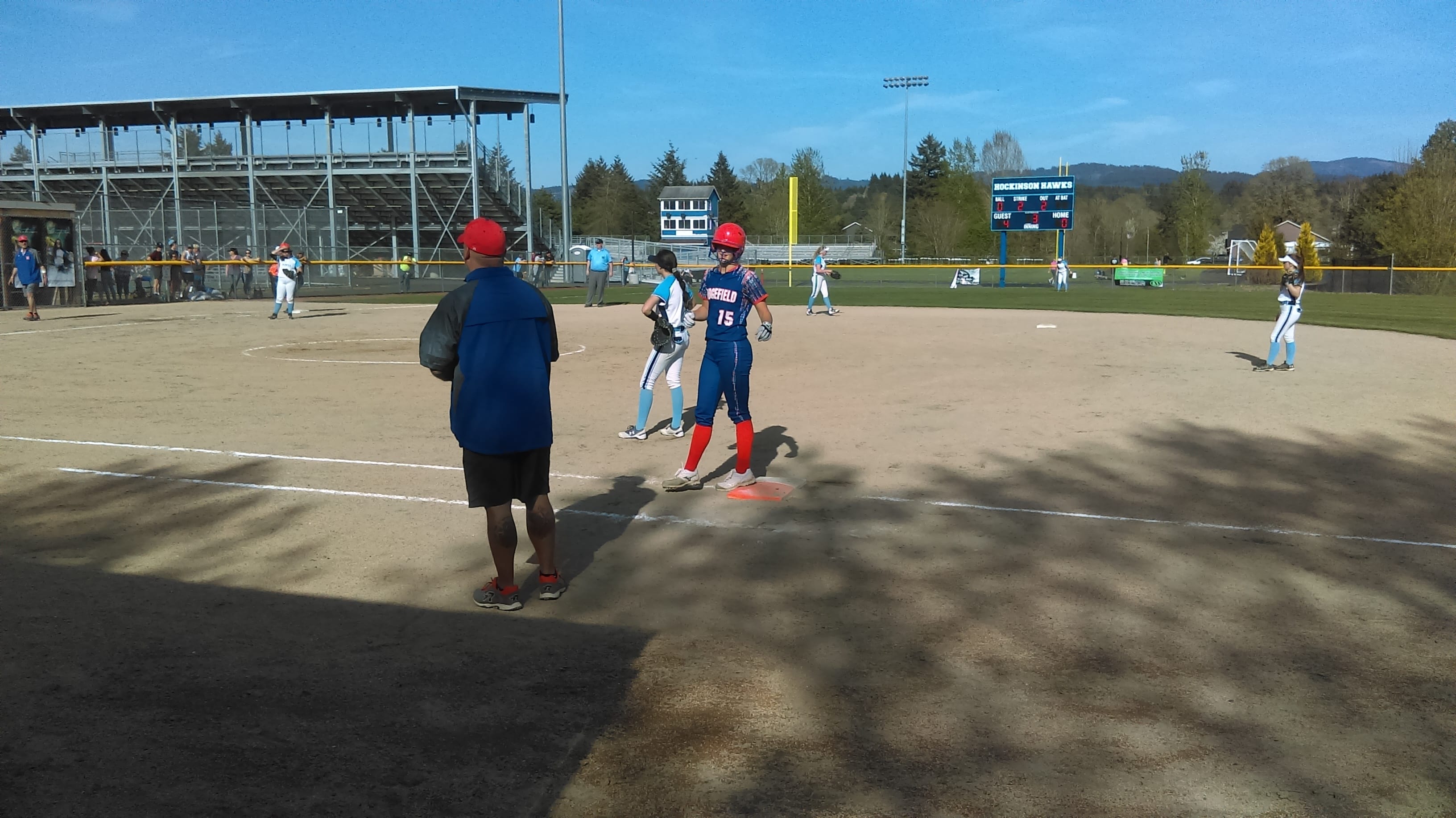 Kaia Oliver (15) went  2 for 4 with four RBI in Ridgefield's 12-0 win over Hockinson (Tim Martinez/The Columbian)