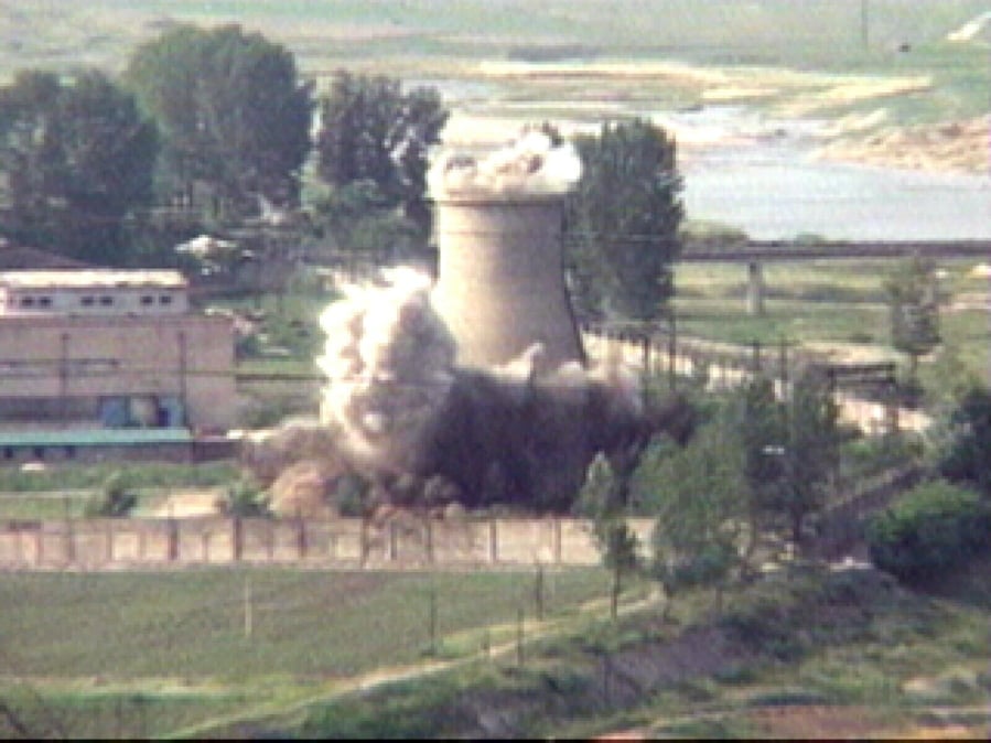 The demolition of the 60-foot-tall cooling tower at its main reactor complex in Yongbyon North Korea. When North Korean leader Kim Jong Un meets South Korean President Moon Jae-in on Friday, April 27, 2018, the world will have a single overriding interest: How will they address North Korea’s decades-long pursuit of nuclear-armed missiles?