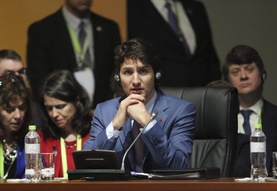 Canada’s Prime Minister Justin Trudeau attends the plenary session at the Americas Summit in Lima, Peru, Saturday, April 14, 2018.