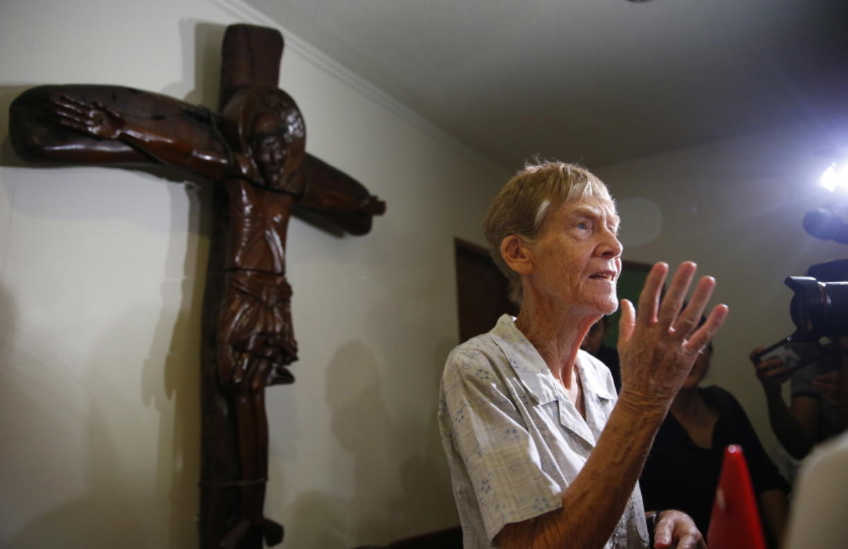 Australian Roman Catholic nun Sister Patricia Fox is interviewed a day after the Bureau of Immigration forfeited her missionary visa in suburban Quezon city northeast of Manila, Philippines, on Thursday. The bureau has given her 30 days to leave the country. Her missionary visa in the Philippines was revoked after the president complained about her joining opposition rallies.