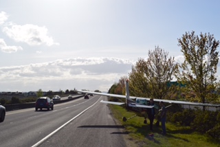 Photo courtesy Washington State Patrol
A small airplane on a training flight out of Pearson Air Field  made an emergency landing on state Highway 14 Saturday afternoon. No one was injured.