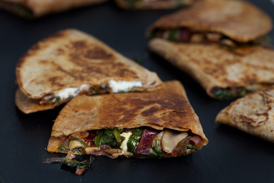 Mushroom, Spinach and Goat Cheese Quesadillas.