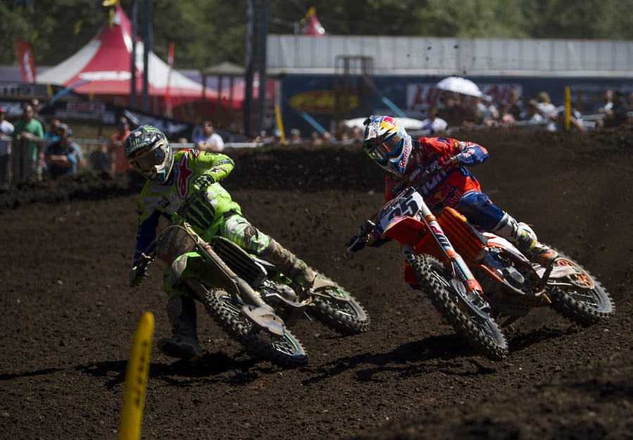 Eli Tomac, left, and Marvin Musquin, competing at the 2017 Washougal MX National, have big wins to their credit, but have yet to dominate the motocross series.